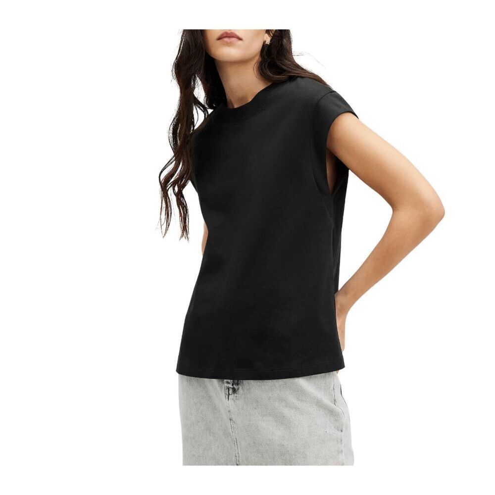 ALL SAINTS Esme Cap Sleeve Tee Black Organic Cotton Oversized‎ Size 0